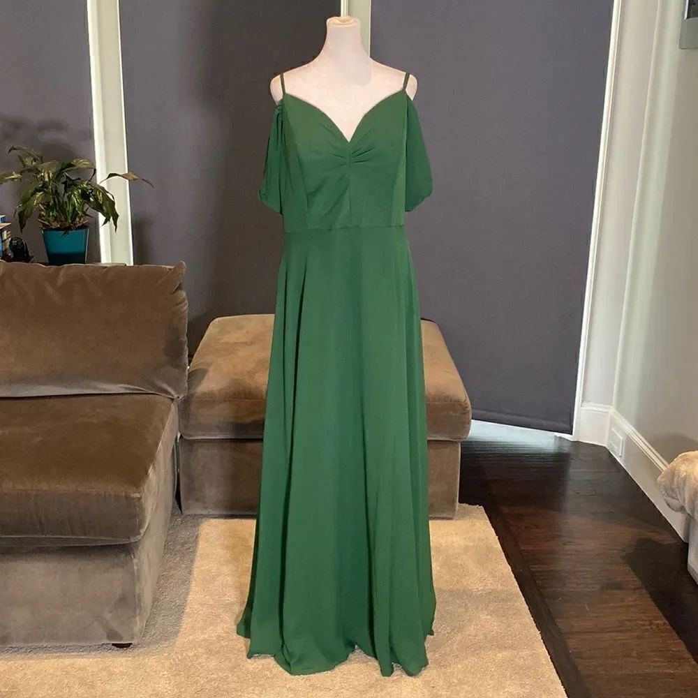Women’s Full Length Green Chiffon Bridesmaid Party Prom Dress Corset Back 14